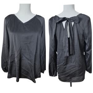 Nine West Bow Back Top Black V-Neck Size Medium Blouse Career Office New $69